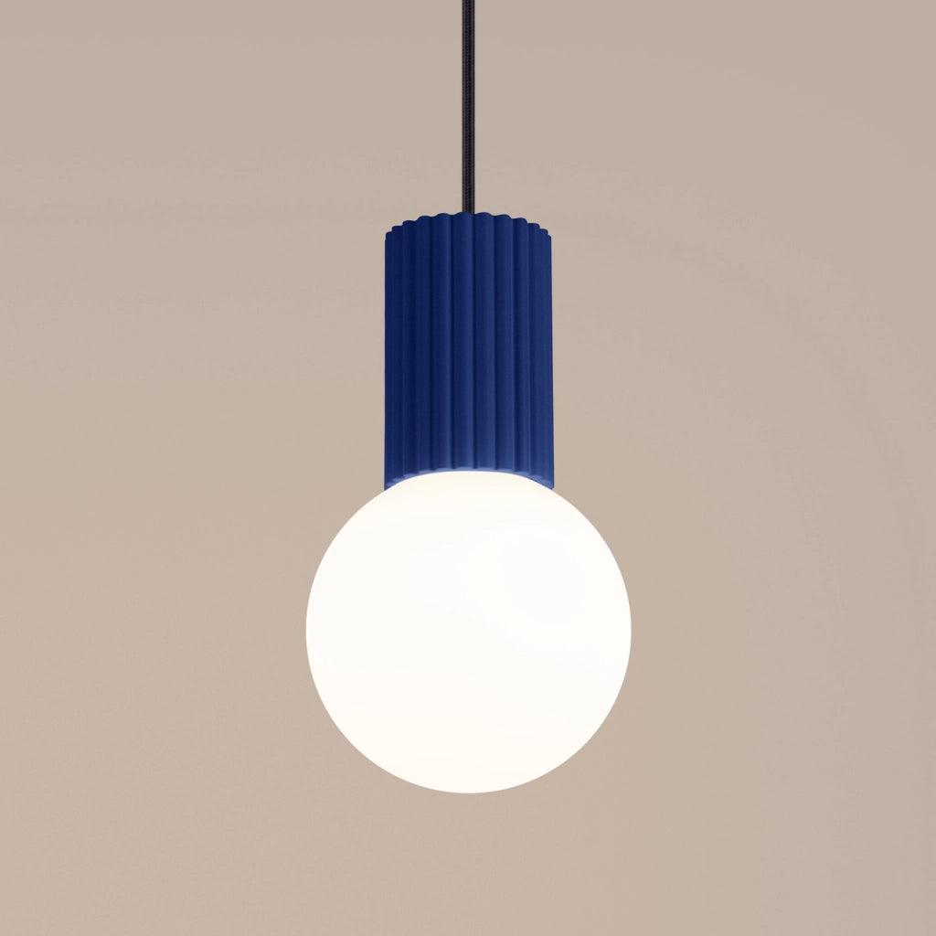 Lampada a sospensione Sfera vetro rigato blu G9 Pure Lume