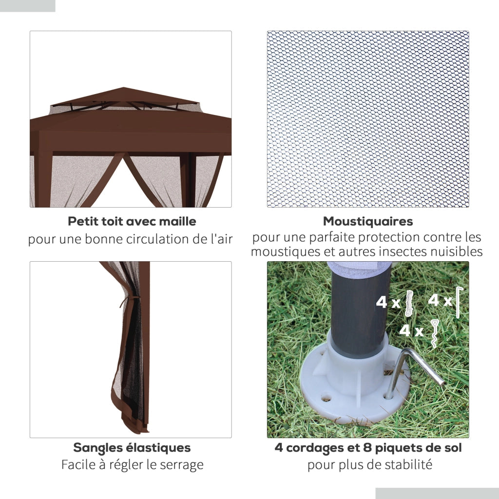 Tenda da giardino 3x3 m con zanzariera ¨C zephmum ¨C doppio tetto marrone