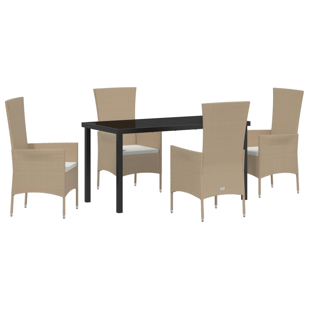Set da pranzo da giardino  5 pezzi con cuscini in rattan poliestere beige