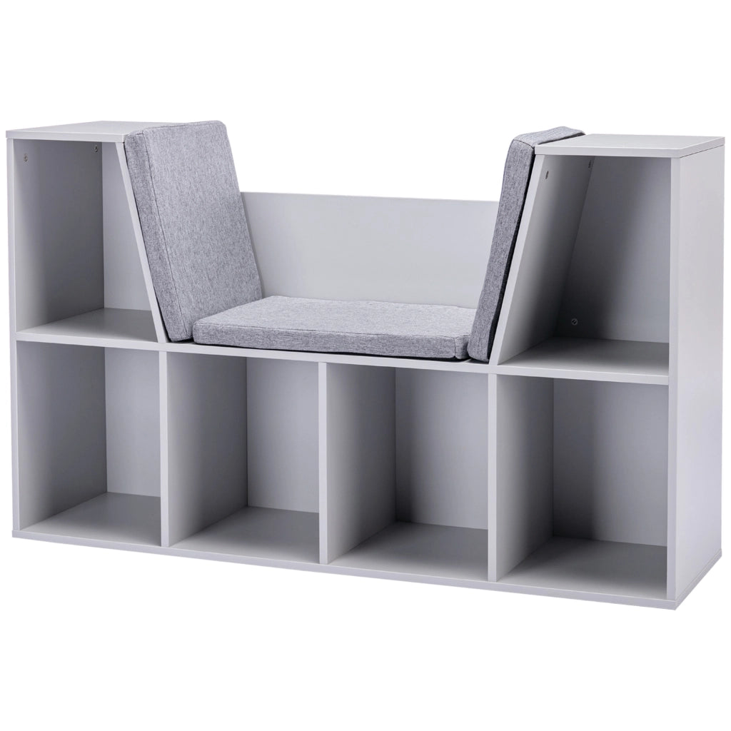 Libreria per bambini 2 in 1 con panca ¨C zephmum ¨C Bianco + Grigio 103x30x62 cm