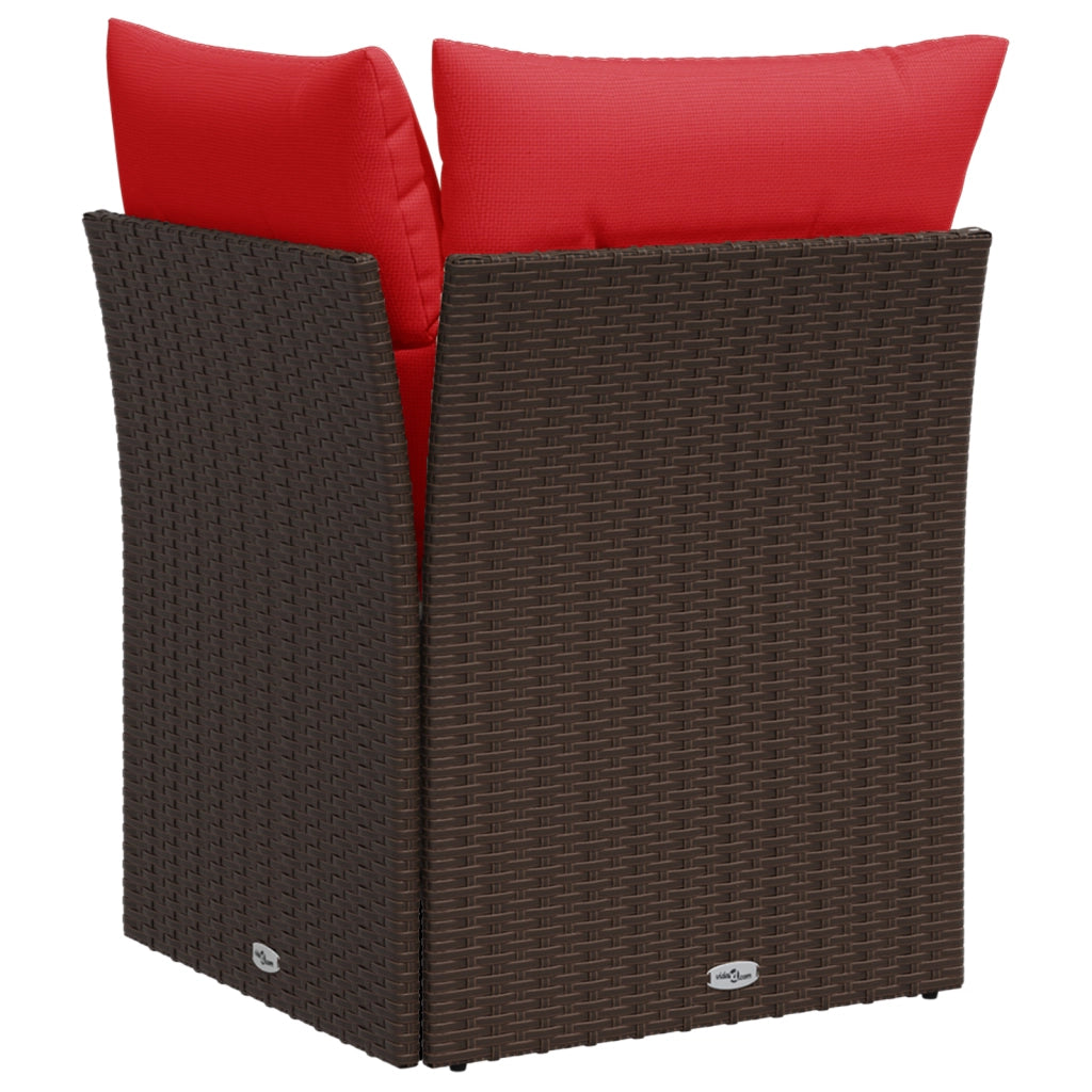 Divano da giardino angolare con cuscini marrone in polyrattan