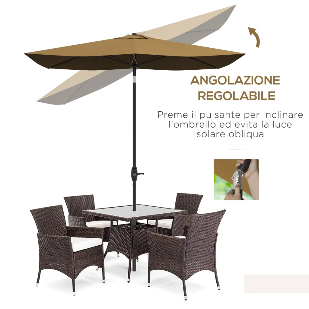 Ombrellone da Giardino Rettangolare 3x2 m con Apertura a Manovella e Inclinabile, Caff¨¨