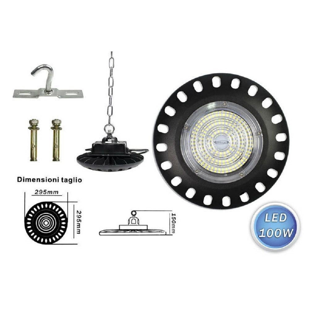 Trade Shop - Lampada Led Industriale A Disco Ufo Catena 100w Capannone Luce 6500k F100w-nf9 -