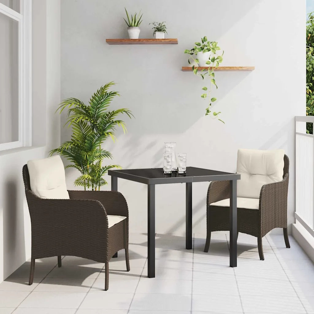 Set da Pranzo per Giardino con cuscino 3 pcs Marrone polyrattan 3380155