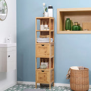 Mobile bagno 30x30x140 cm con 3 ripiani e 2 cassetti; bambù; naturale