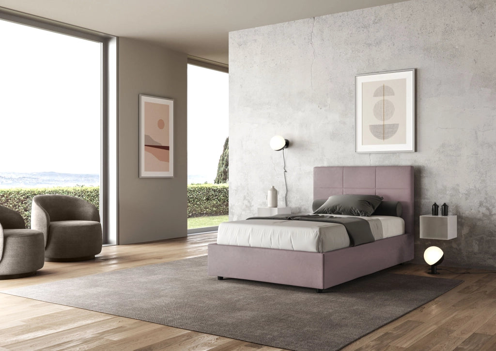 BS COM Letto una piazza e mezza contenitore imbottito 120x200 microfibra glicine