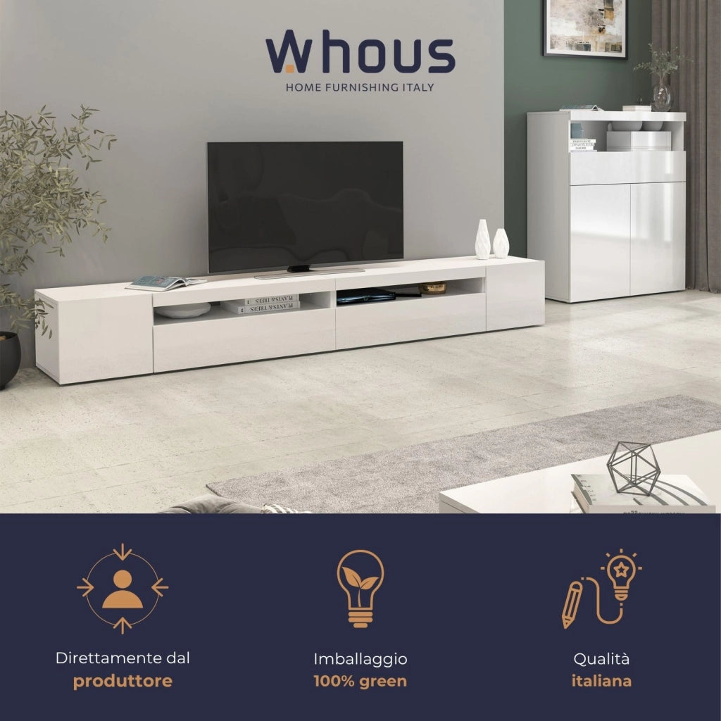 WHOUS Credenza Potenza con 2 ante e 1 cassetto bianco lucido 100x40x121,5 cm