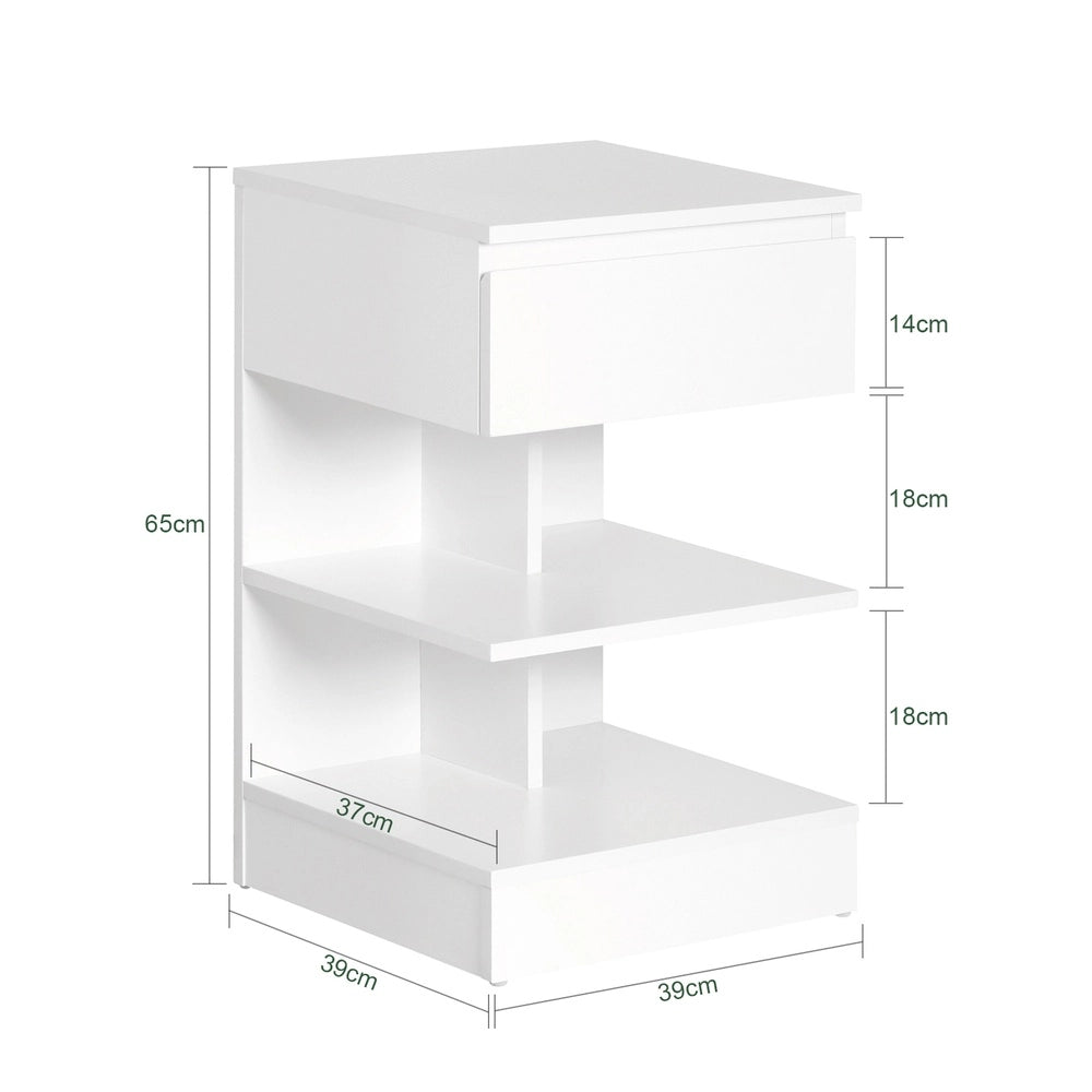 SoBuy FBT49-Wx2, Set di 2 Comodino Camera da Letto - Comodino con 1 Cassetto e 2 Ripiani, Tavolino Salotto - Moderna Cassettiera L39 x P39 x A65 cm Bianco