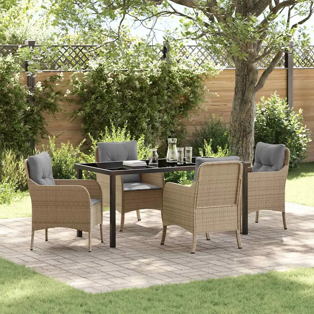 Set da Pranzo per Giardino con cuscino 5 pcs Beige polyrattan 3380179