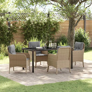 Set da Pranzo per Giardino con cuscino 5 pcs Beige polyrattan 3380179