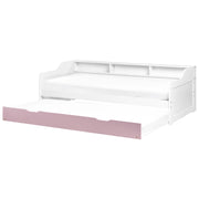 Letto a scomparsa in pino bianco e rosa letto da giorno con struttura in velluto misura singola 90 x 200 cm Telaio a doghe