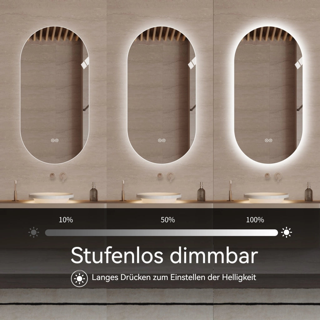 SPECCHIO BAGNO LED ROTONDO 60x120 cm ARGENTO IN VETRO E METALLO ANTI-APPANNAMENTO