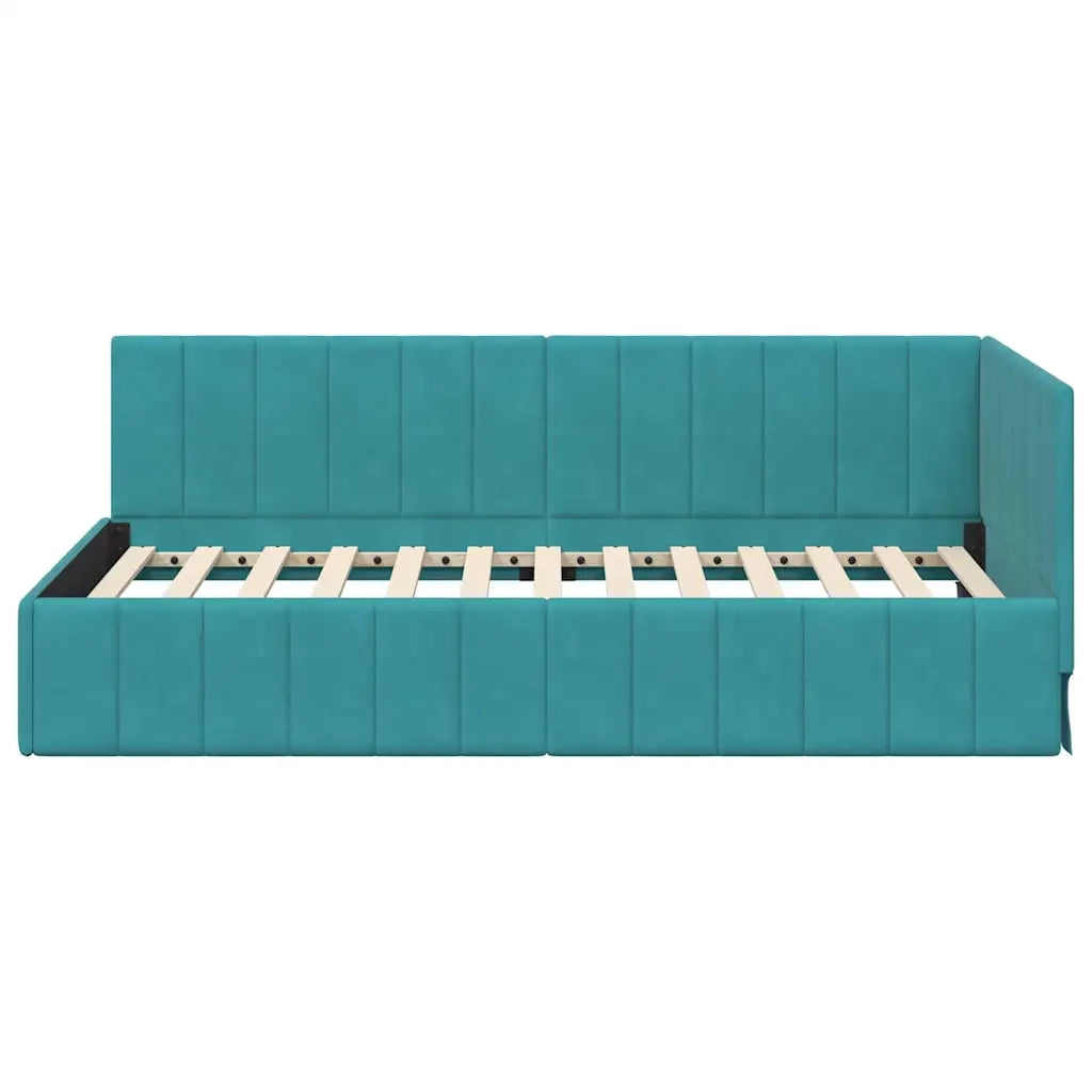 Cornice del letto ad angolo Turchese 100 cm x 200 cm Velluto