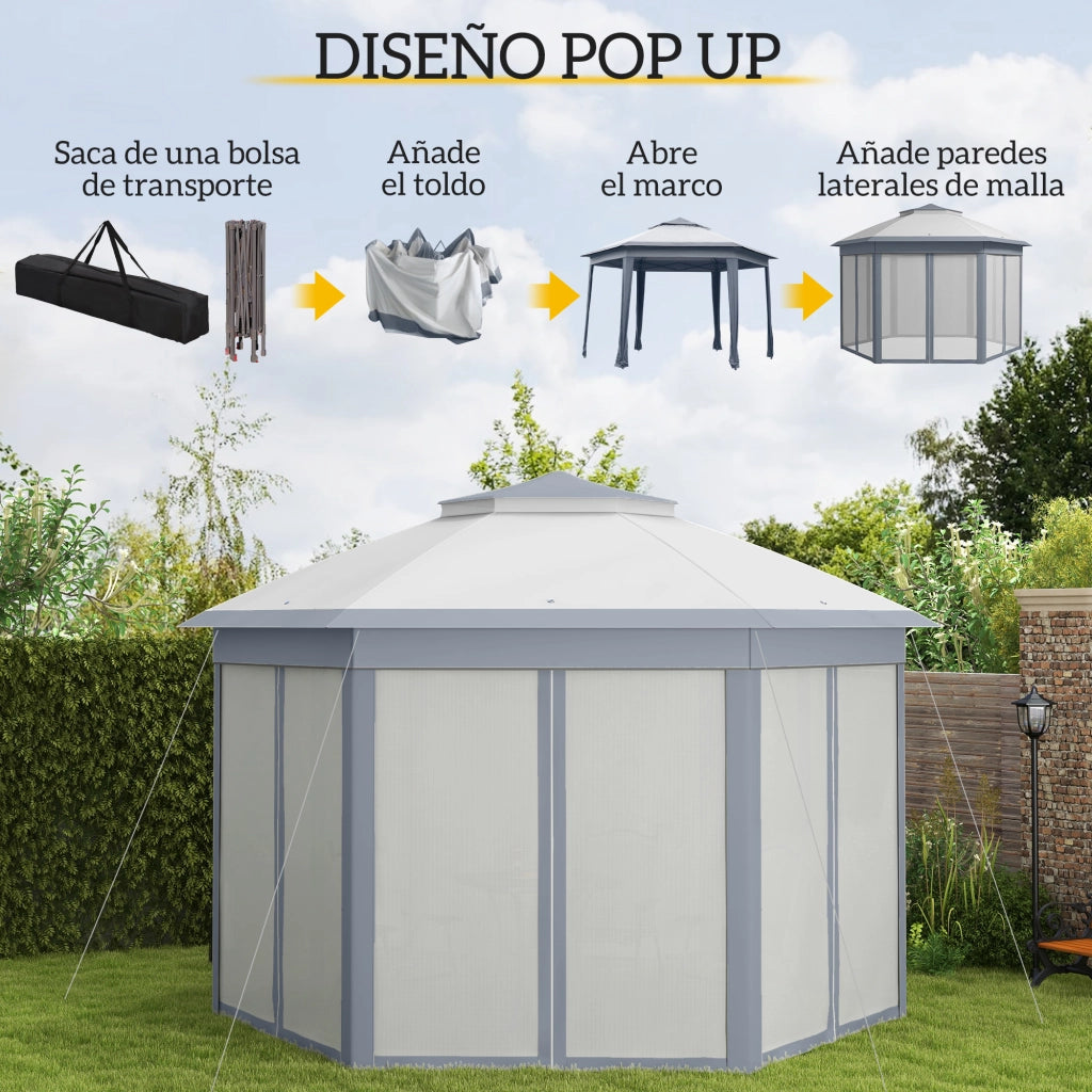 Carpa Pieghevole 4x3,4 m ¨C zephmum ¨C Grigio, Doppio Tetto, 6 Reti Zanzariere, Sacchetto Trasporto