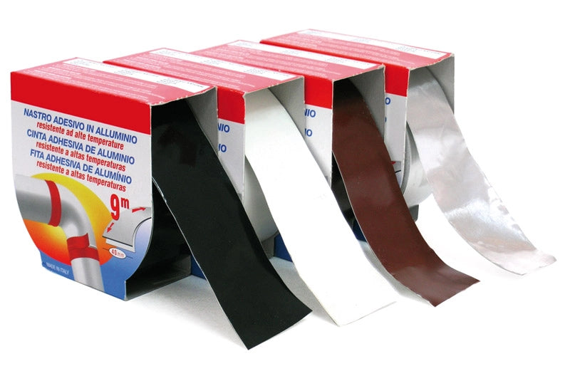 NASTRO ADESIVO PER TUBI STUFA ALTE TEMPERATURE mm 40x9 mt. col. Alluminio