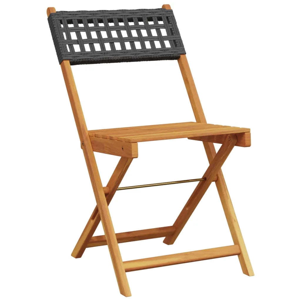 Set da Bistrot 3 pz | Set Salotto da Giardino Nero in Polyrattan e Legno Massello