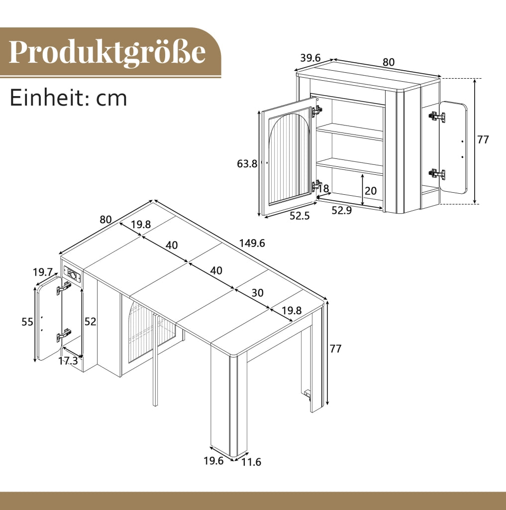 Tavolo da pranzo allungabile 83x39.6x77 cm con ruote nascoste; LED e prese USB Type-C; MDF; bianco naturale