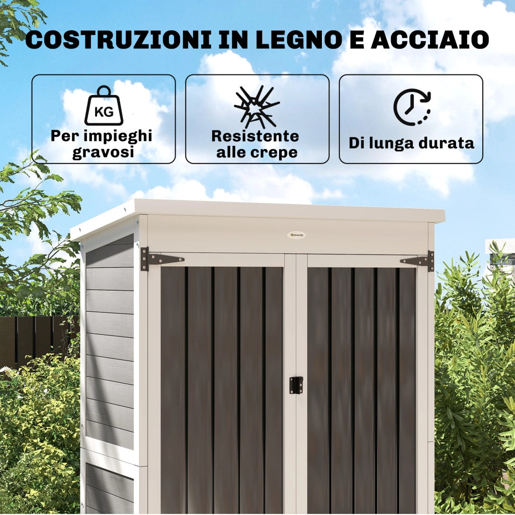 Armadio da Giardino 94x43x166 cm con Ripiani Rimovibili e Porta Bloccabile in Legno e Acciaio Bianco e Nero