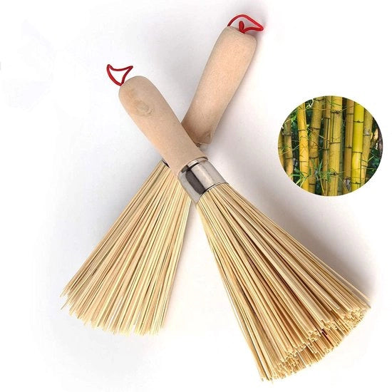 2 Stuks Natuurlijke Bamboe Afwasborstels voor Pannen en Woks