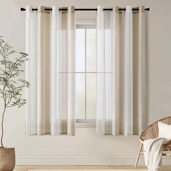 Set di tende da finestra da 2 pezzi - Translucido/Striscia - Moderno - Semi-Translucido - Voile - Tessuto a trama leggera - Disegno di tessuto trasparente - Decorazione per finestre
