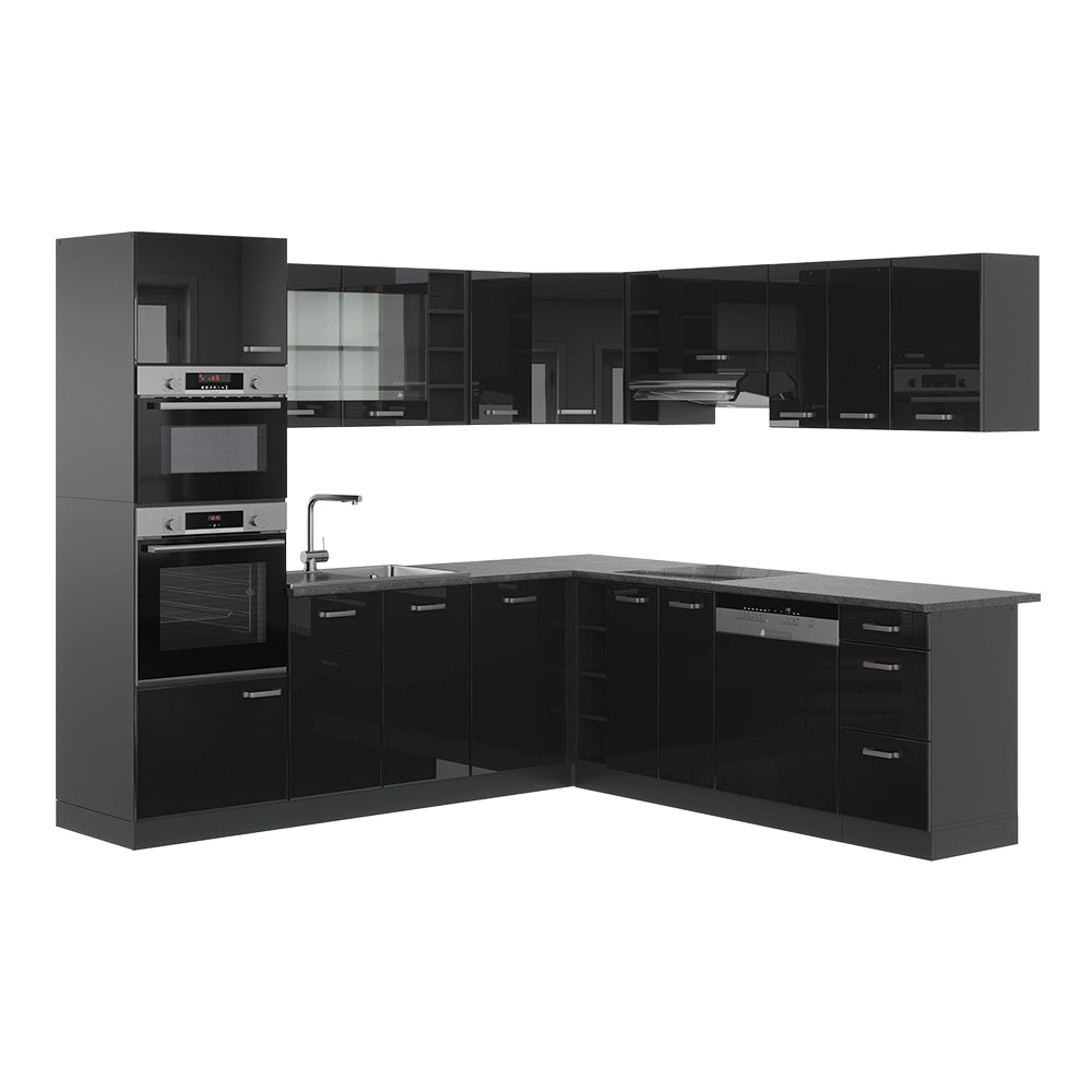 Vicco Cucina angolare completa Nero lucido/antracite 237 x 247 cm , PL Antracite