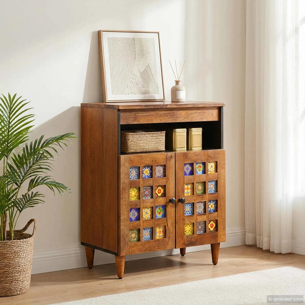 Credenza con porta Noce 60 x 33 x 75 cm Legno di mango massello