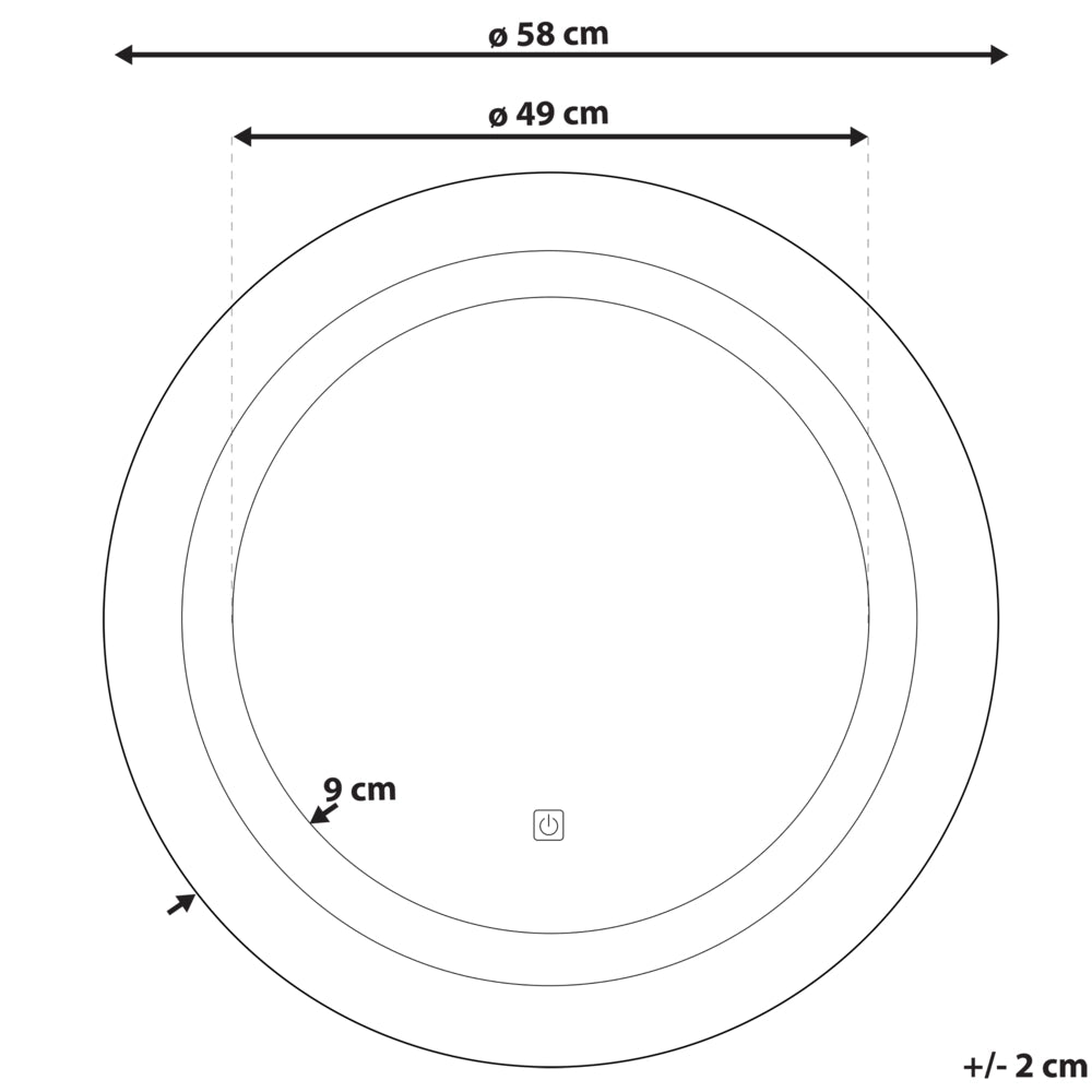 Specchio da parete a LED sospeso da 58 cm tondo moderno per il bagno per il trucco la vanità la camera da letto