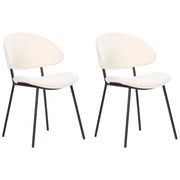 Set di 2 sedie da pranzo con sedile imbottito in tessuto crema senza braccioli schienale curvo stile moderno