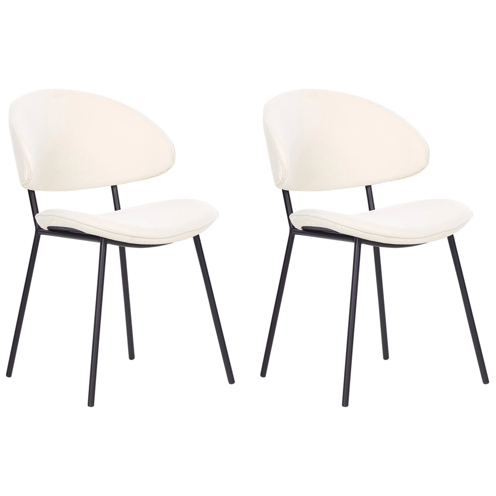Set di 2 sedie da pranzo con sedile imbottito in tessuto crema senza braccioli schienale curvo stile moderno