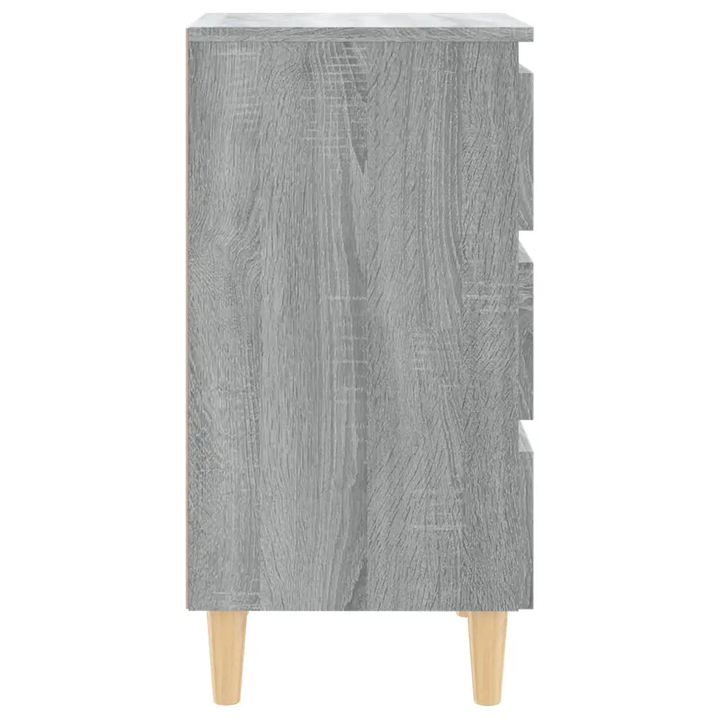 Comodino con Gambe in Legno Massello Grigio Sonoma 40x35x69 cm 813136