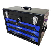 Cassettiera portautensili in acciaio con 3 cassetti e ripiano per officina e garage; nero e blu; 50×27×35 cm