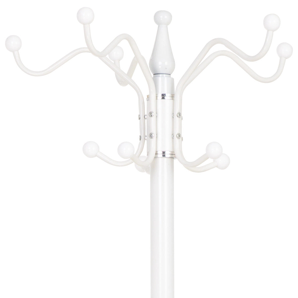 Perchero de metal blanco con paragüero  y 5 ganchos D36X 175h cm