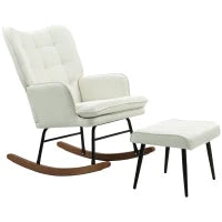 Poltrona a Dondolo con Poggiapiedi, Sistema di Dondolo Morbido, Effetto Lino, 64 x 89 x 90 cm, Crema