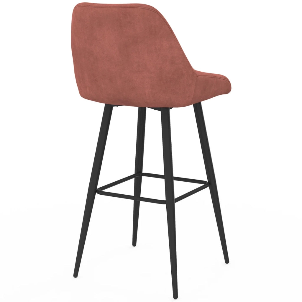 IDMarket - Set di 4 sgabelli da bar THALYA in velluto terracotta con mezzi braccioli