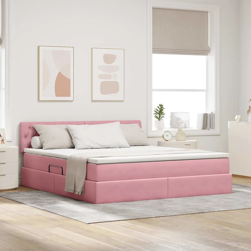 Letto con contenitore e LED con led Rosa 180 x 200 cm Velluto 3371474