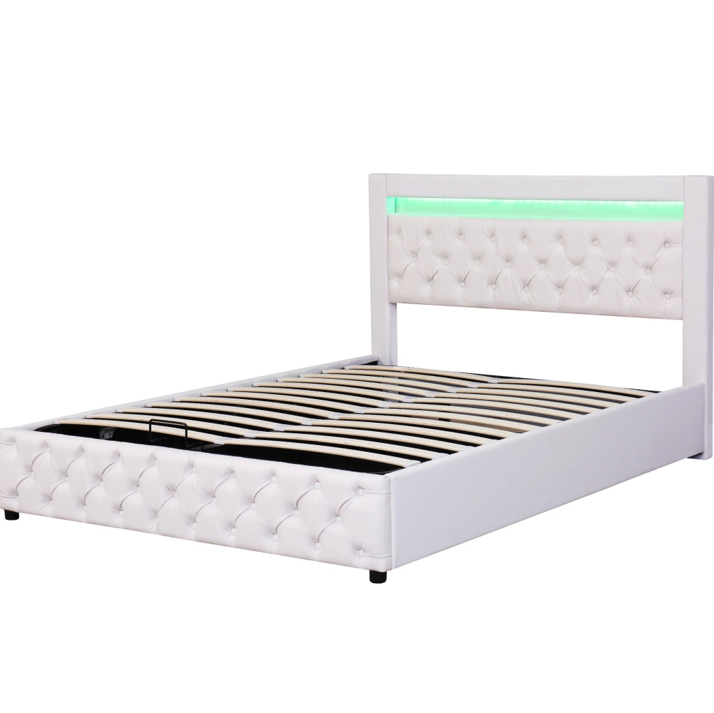 Letto imbottito contenitore 140 × 200 cm con rete a doghe e LED; PU bianco