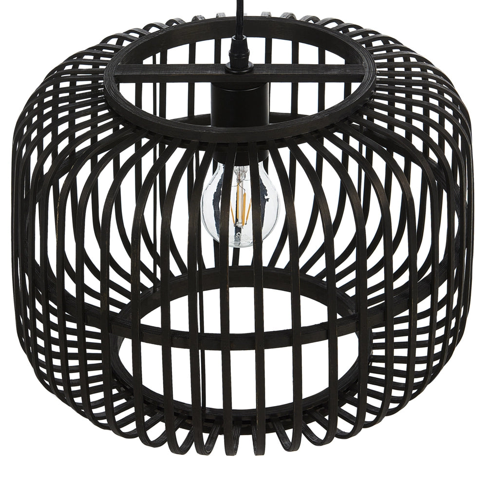 Lampadario a sospensione legno di bambù nero 128 cm lampadario a gabbia boho