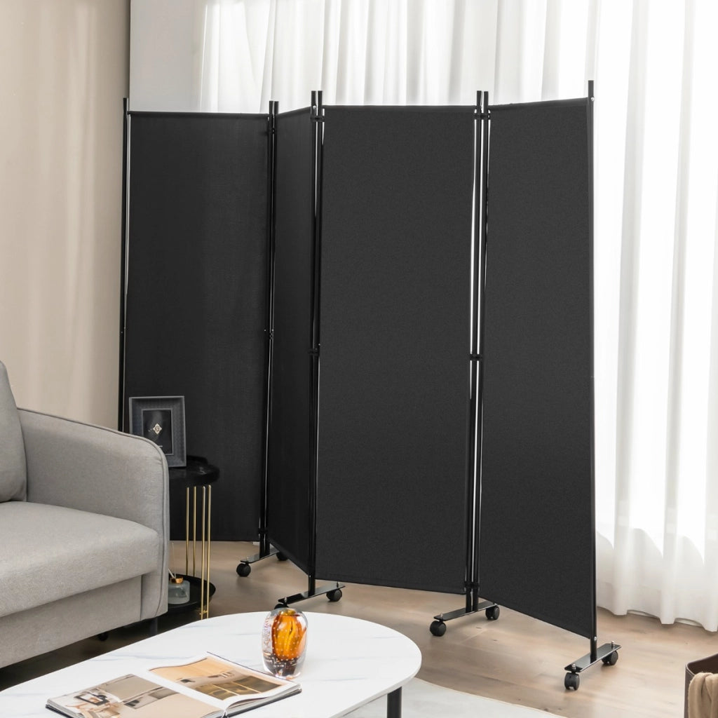 Divisorio con 4 pannelli su ruote-Paravento portatile in tessuto per casa ufficio soggiorno Grigio