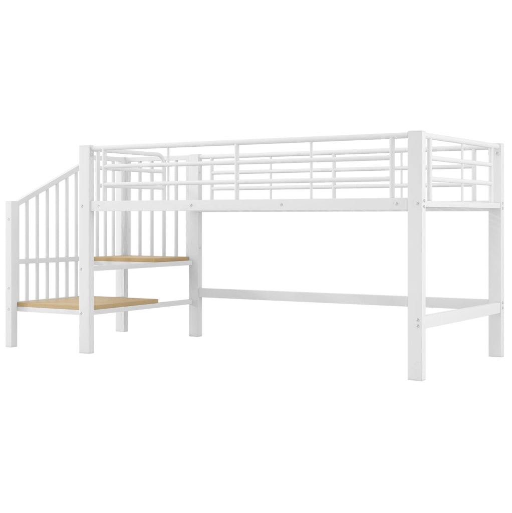 Letto a soppalco basso 90x200 cm con scala contenitore, bianco