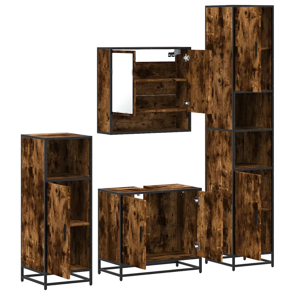 Set Mobili da Bagno 4 pz Rovere Fumo in Legno Multistrato 3301217