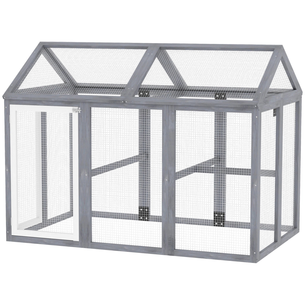 Recinzione per pollai 1,18 m2 ¨C zephmum ¨C grigio, legno massello, 140x88,5x106 cm