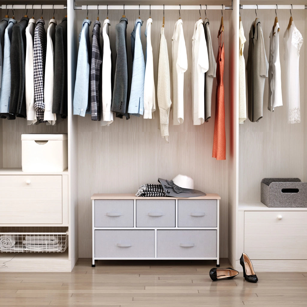 Cassettiera con 5 Cassetti ¨C Zephmum ¨C Grigio Bianco Legno Acciaio 100x30x54