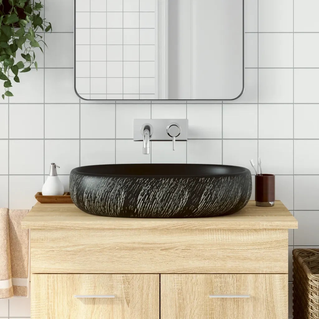 Lavabo da Appoggio Nero Ovale 59x40x14 cm Ceramicacod mxl 107524