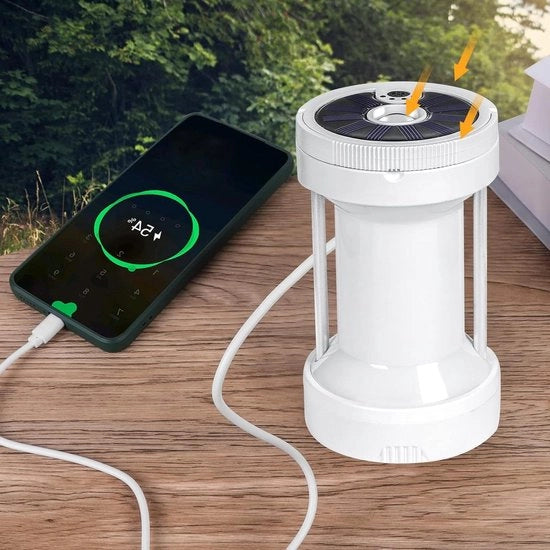 Lampada da campeggio caricabile con energia solare 1000 lumen powerbank - 4 modalità di illuminazione - ingresso tipo C - magnetico - luce rossa - torcia portatile