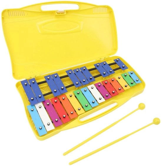 Xylofono a 25 Tasti - Tochi in Alluminio - Strumento Musicale - Robusto e Resistente - Cassetto di Riposo Pratico - Tasti Colorati - Xylofono