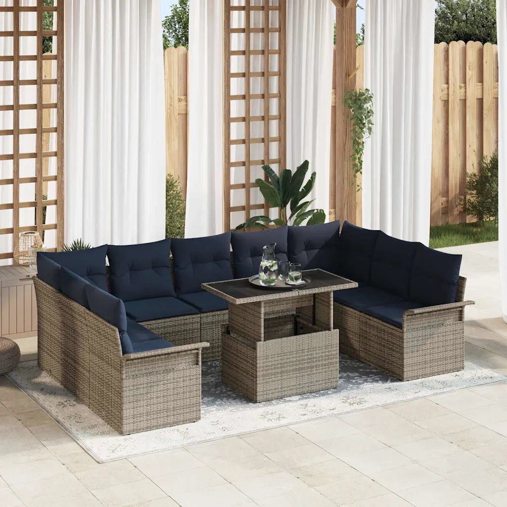 Set Divano da Giardino con cuscino 10 pcs Grigio Poly Rattan 3348351