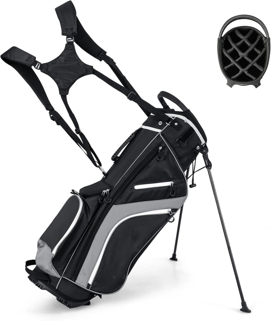 Sacca per Mazze da Golf, Borsa da Golf con Supporto, Divisori a 14 Vie, 6 Tasche, Borsa Frigo, Doppia Tracolla e Cappuccio Antipioggia, Ideale per Uomini e Donne