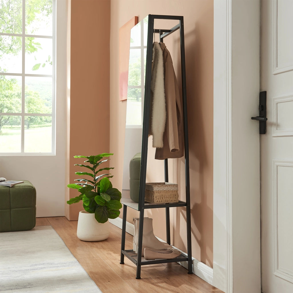 Specchio da Terra Klilbojle con Appendiabiti 160 x 40 x 35 cm - Nero [en.casa]