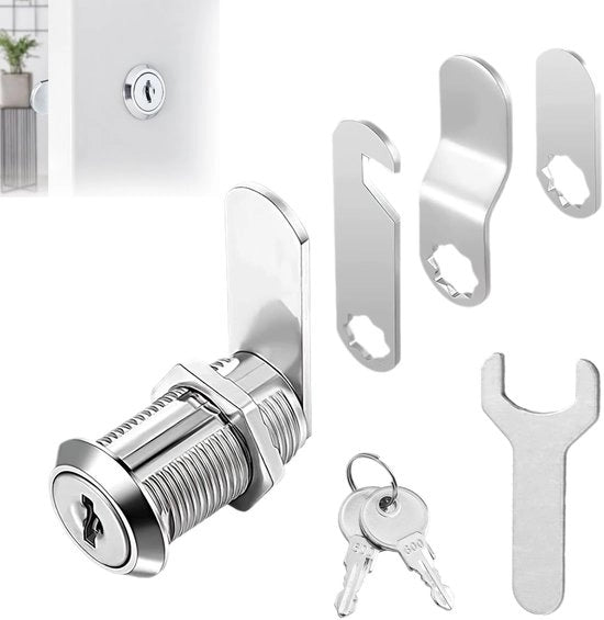 Set di serrature per cassetti 16 mm - Cassette sicure - Cassette porte - Sicurezza - 4 piastre di serratura - Acciaio zincato/laccato
