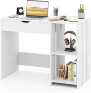 Scrivania per Computer con Piano Sollevabile, Scrivania PC Moderna con Scomparto Segreto Salvaspazio e 2 Ripiani, Ideale per Ufficio, Studio e Camera da Letto, 100 x 49 x 75 cm, Bianco